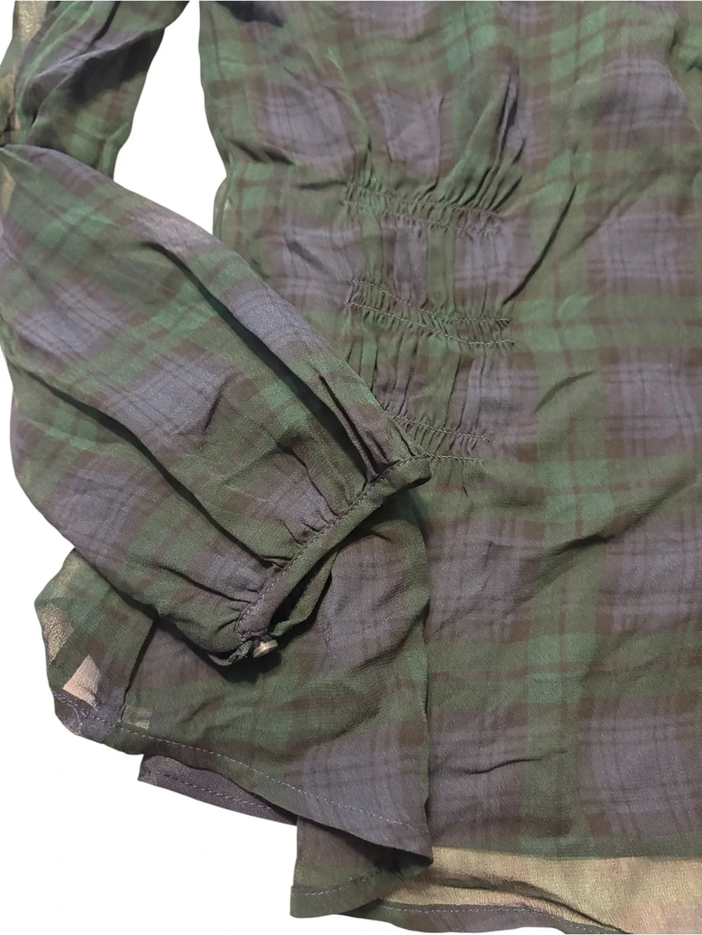 J. Crew Chiffon Shirred Waist Top in Black Watch Tartan 2 Holiday Christmas NWT